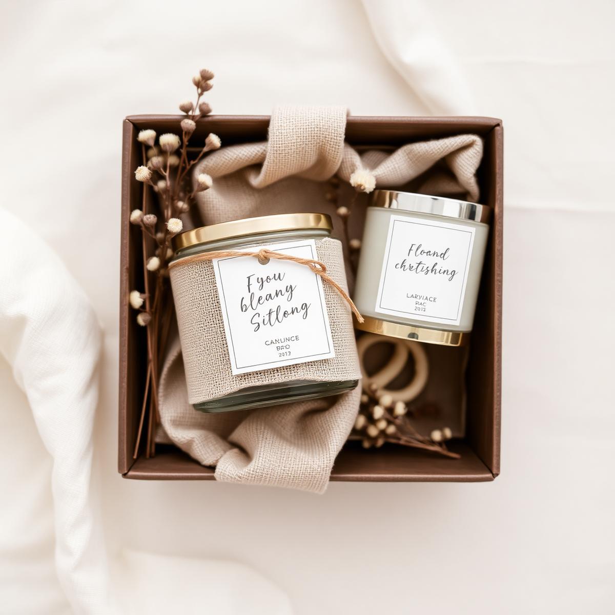 Hộp quà nến thơm handmade gói tay với ruy băng linen